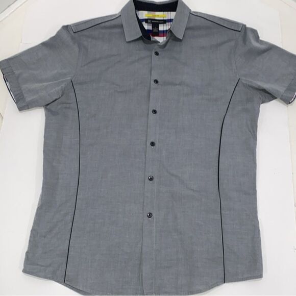 INC International Concepts Men's Gray Slim Fit Cotton Short Sleeve Shirt - Picture 9 of 9